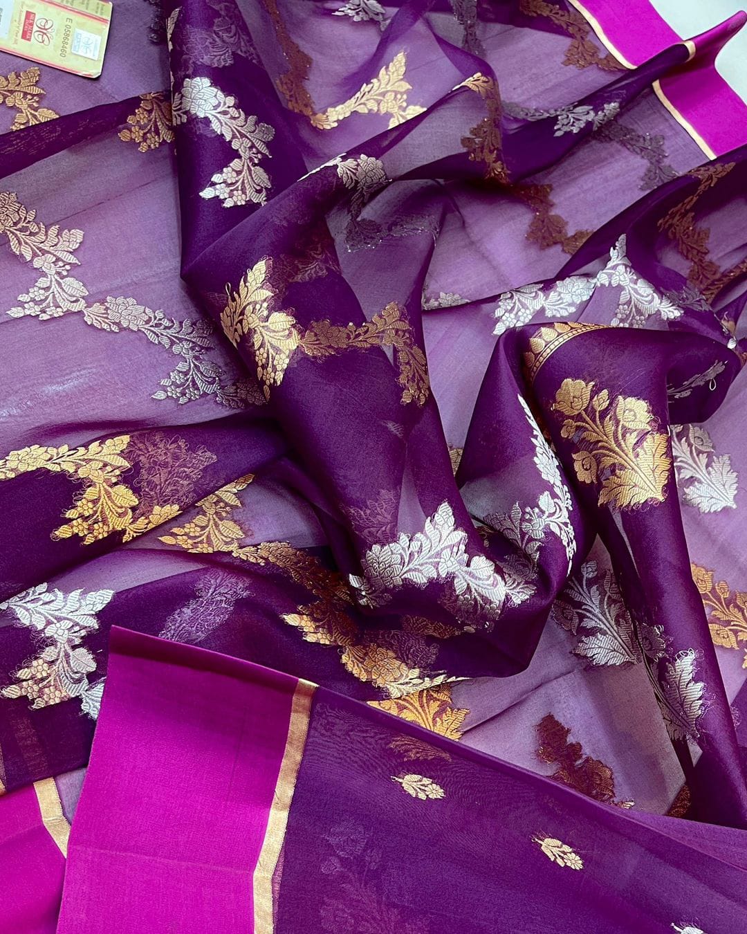 Lilac Banarasi Handloom Kora Organza Silk Saree